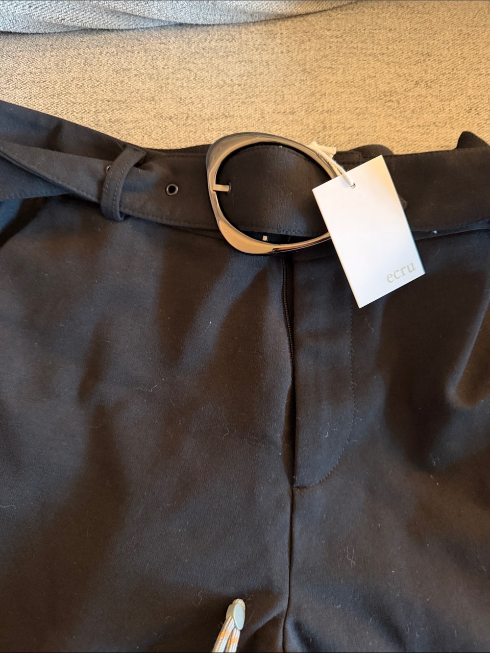 ecru Black High-Waist Pants with Silver Oval Buckle